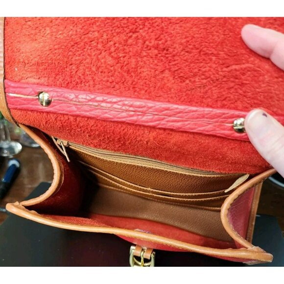 80s Dooney & Bourke Carpet Bag Small Persimmon Red Purse Satchel Tote Crossbody - Picture 9 of 16